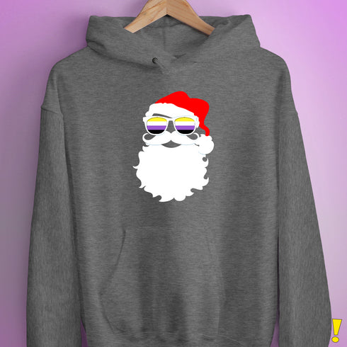Santa Claus Nonbinary Pride Flag Sunglasses Hoodie - Grey Heather
